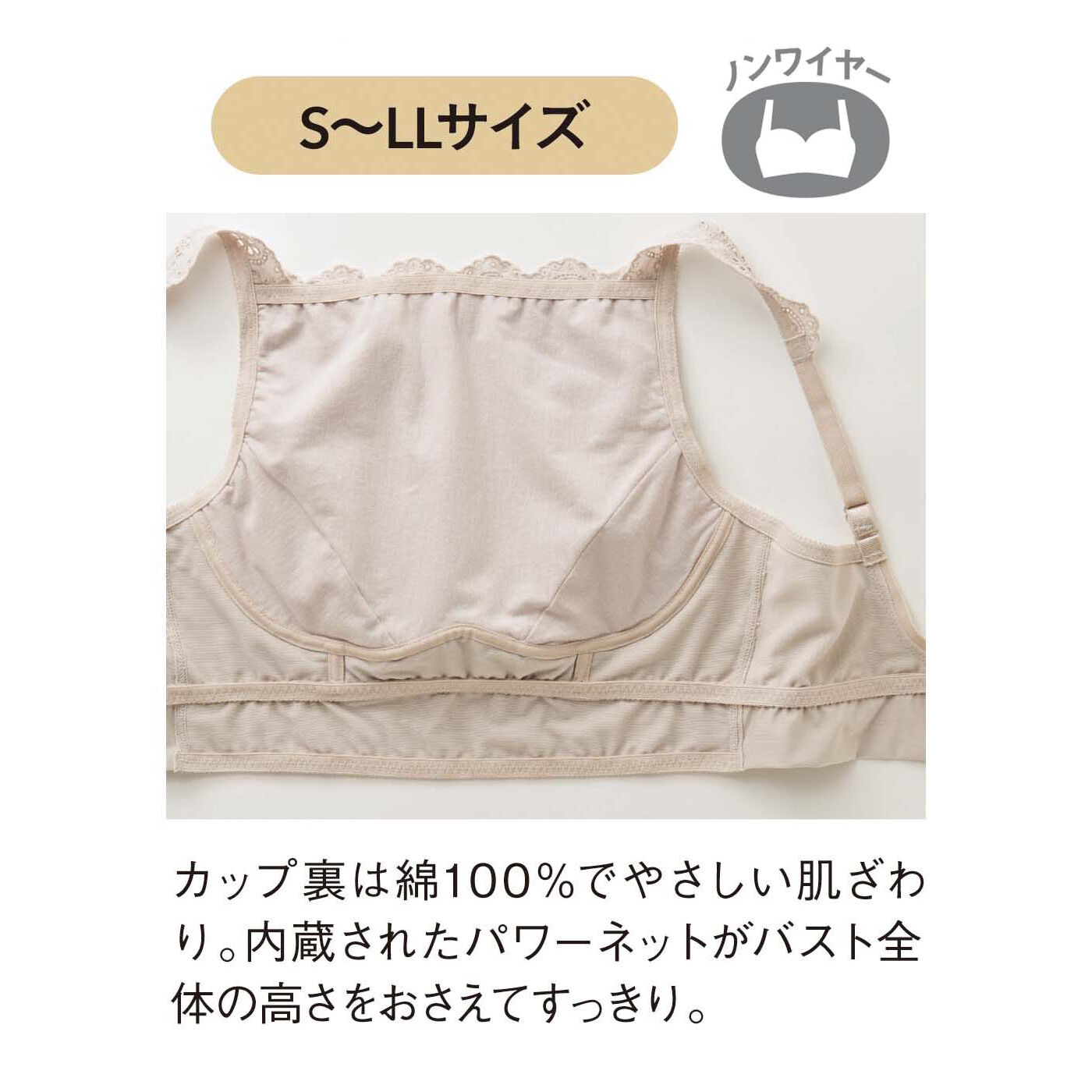 WEB限定お買い得商品|ボリュームおさえて フラットブラ〈コットンレース〉〈ミントグレー〉|※お届けするカラーとは異なります。