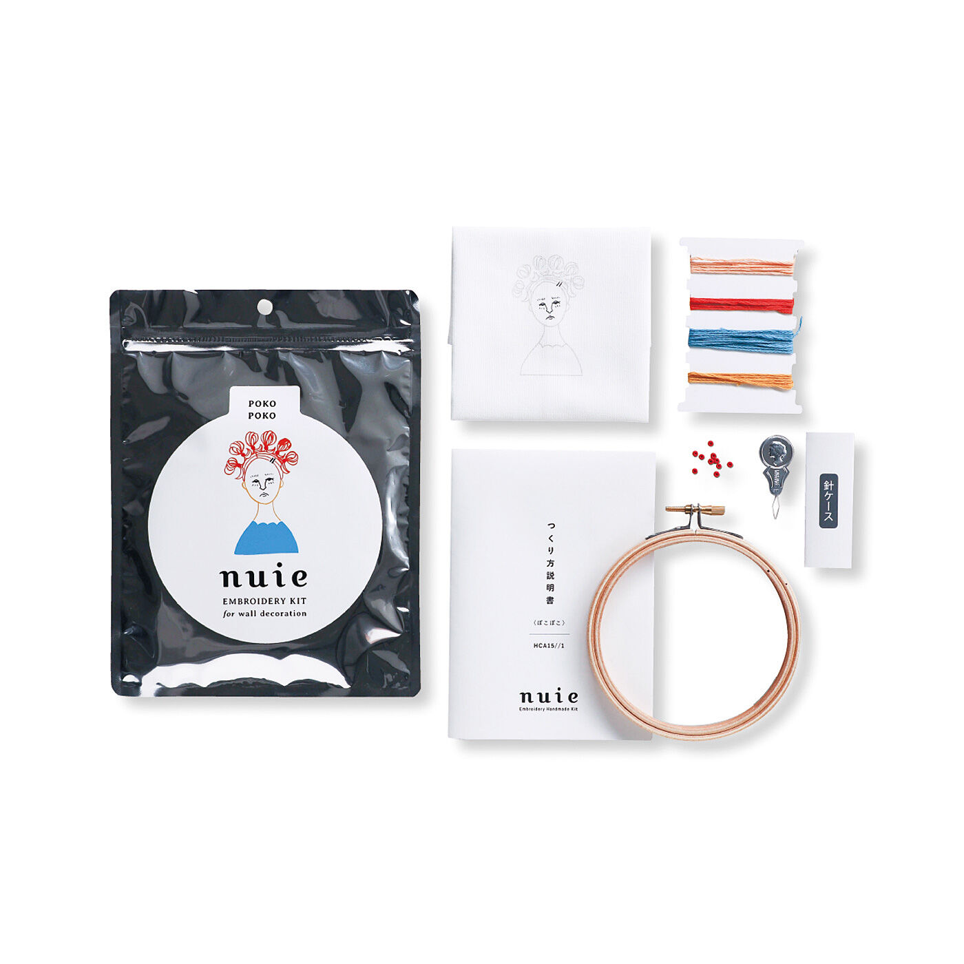 Real Stock|ヘアスタイルに悩む表情がかわいい　描くように刺しゅうするnuie（ヌイエ）|1回分のお届けキット例です。
