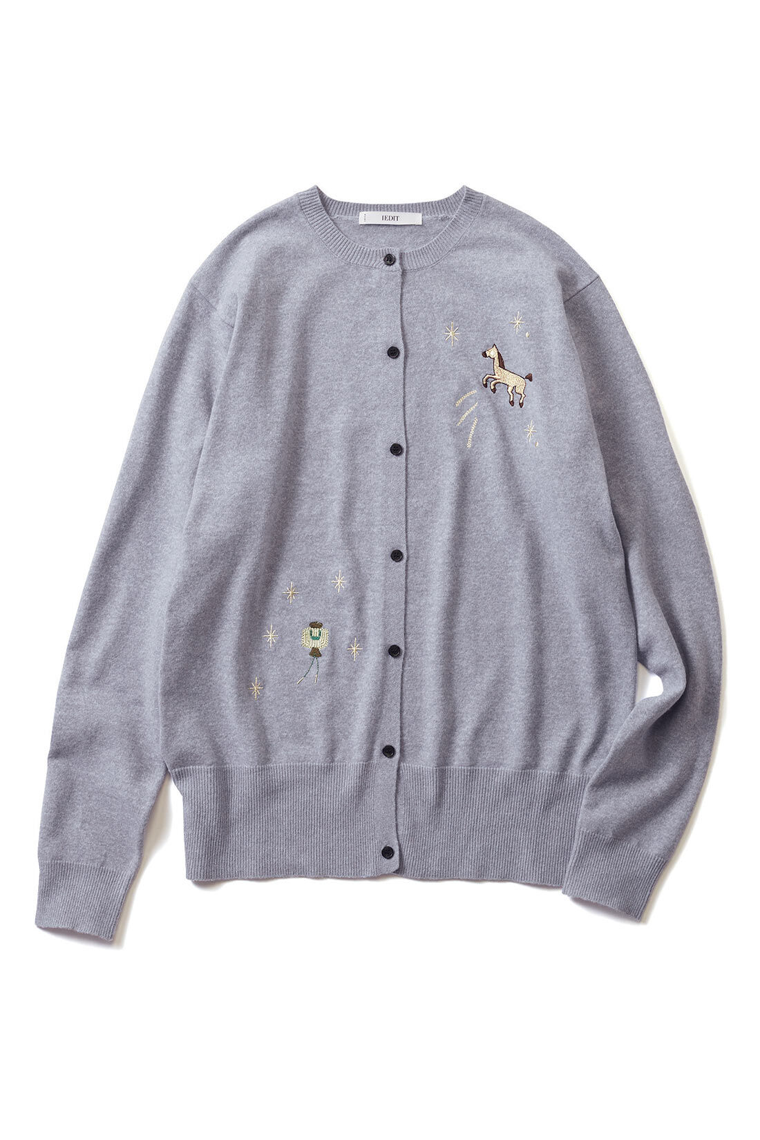 Real Stock|IEDIT[イディット]　HAPPYモチーフを散りばめた　気分があがるカーディガン〈グレー〉