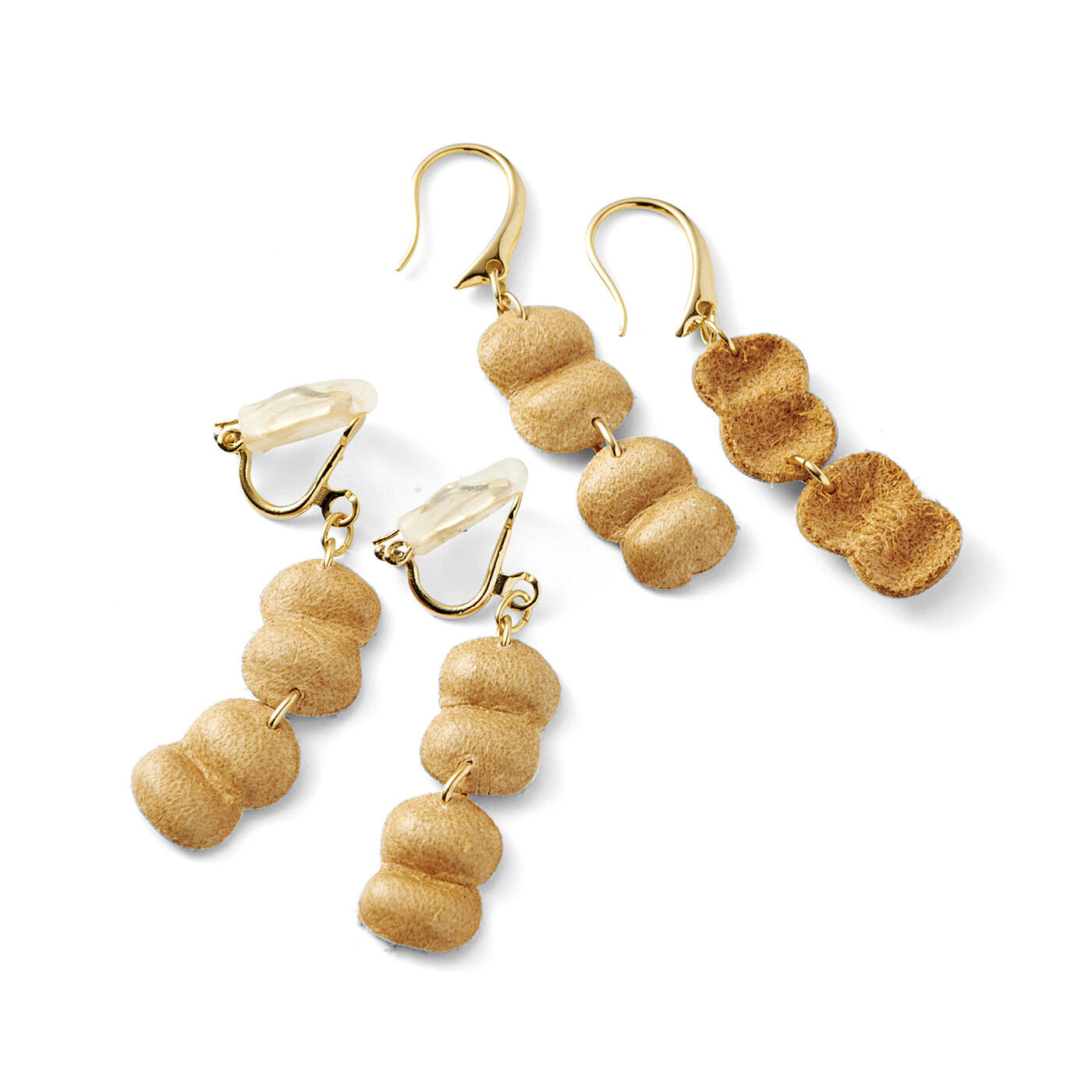 Real Stock|el:ment　工房に眠っている本革でつくった　軽やかで風に揺れる　葉っぱの耳飾り〈タイプ2〉