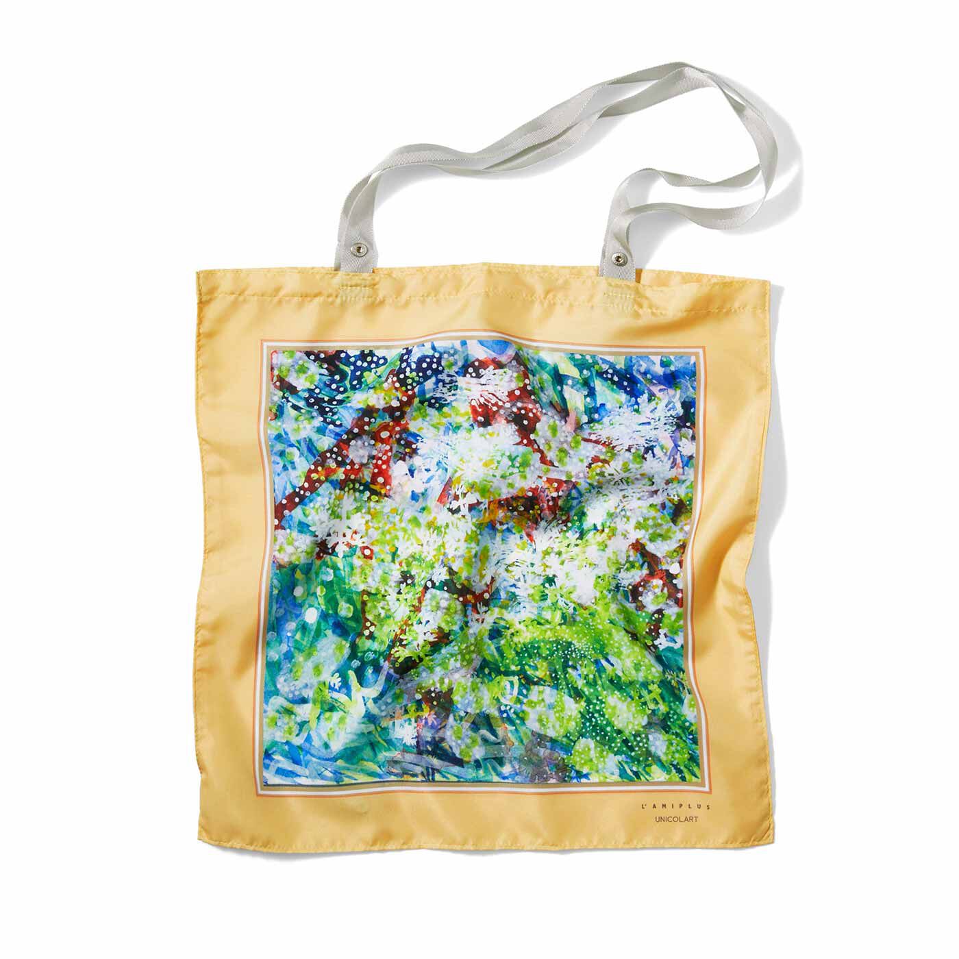 Real Stock|ラミプリュス×ユニカラート 急な買い物も安心 結んでお出かけ スカーフエコバッグ|2：白点：ベージュ