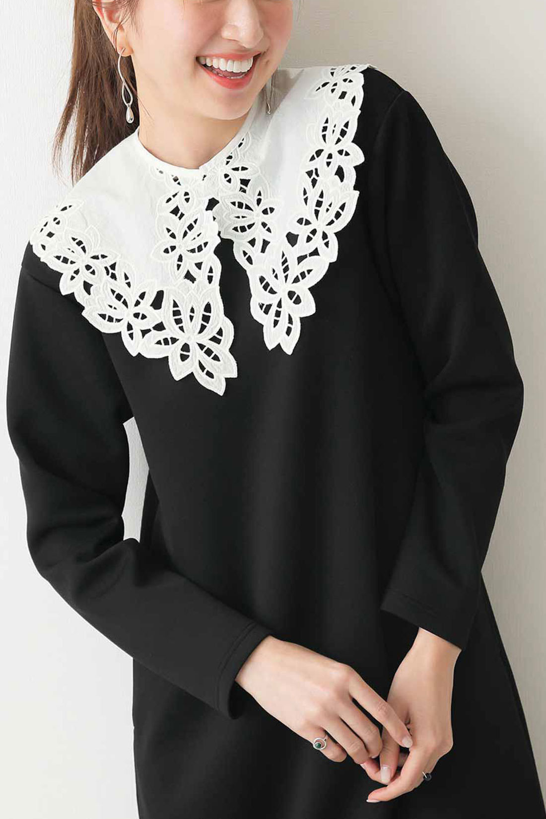 Real Stock|IEDIT[イディット]　いつものトップスが華やぐ レースつけ衿〈elegant（エレガント）〉|これは参考画像です。お届けするタイプとは異なります。