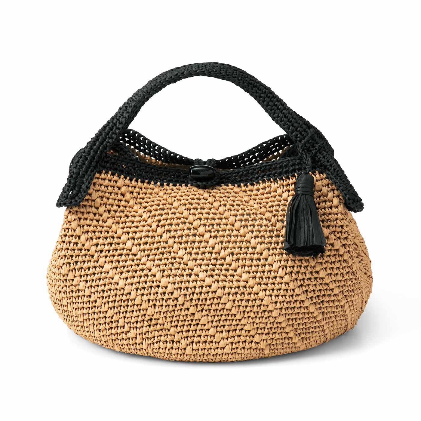 Real Stock|軽くて丈夫なマニラヘンプヤーンで編む かぎ針編みバッグ|タイプ3：タックバッグ　できあがりサイズ：縦約19cm（持ち手含まず）、横約25cm