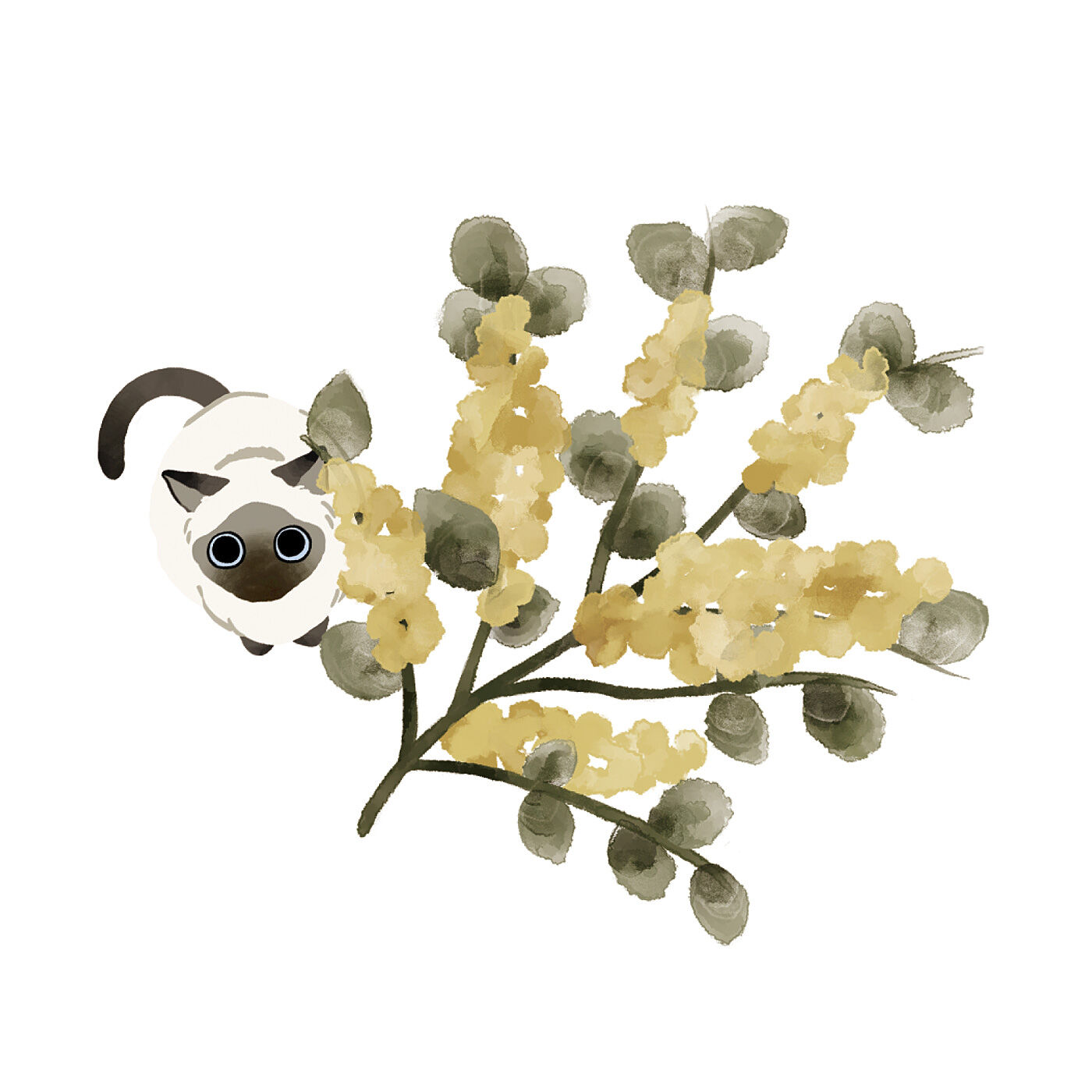 Real Stock|ミモザでかくれんぼする猫のフレアースカート〈3L～4Lサイズ〉