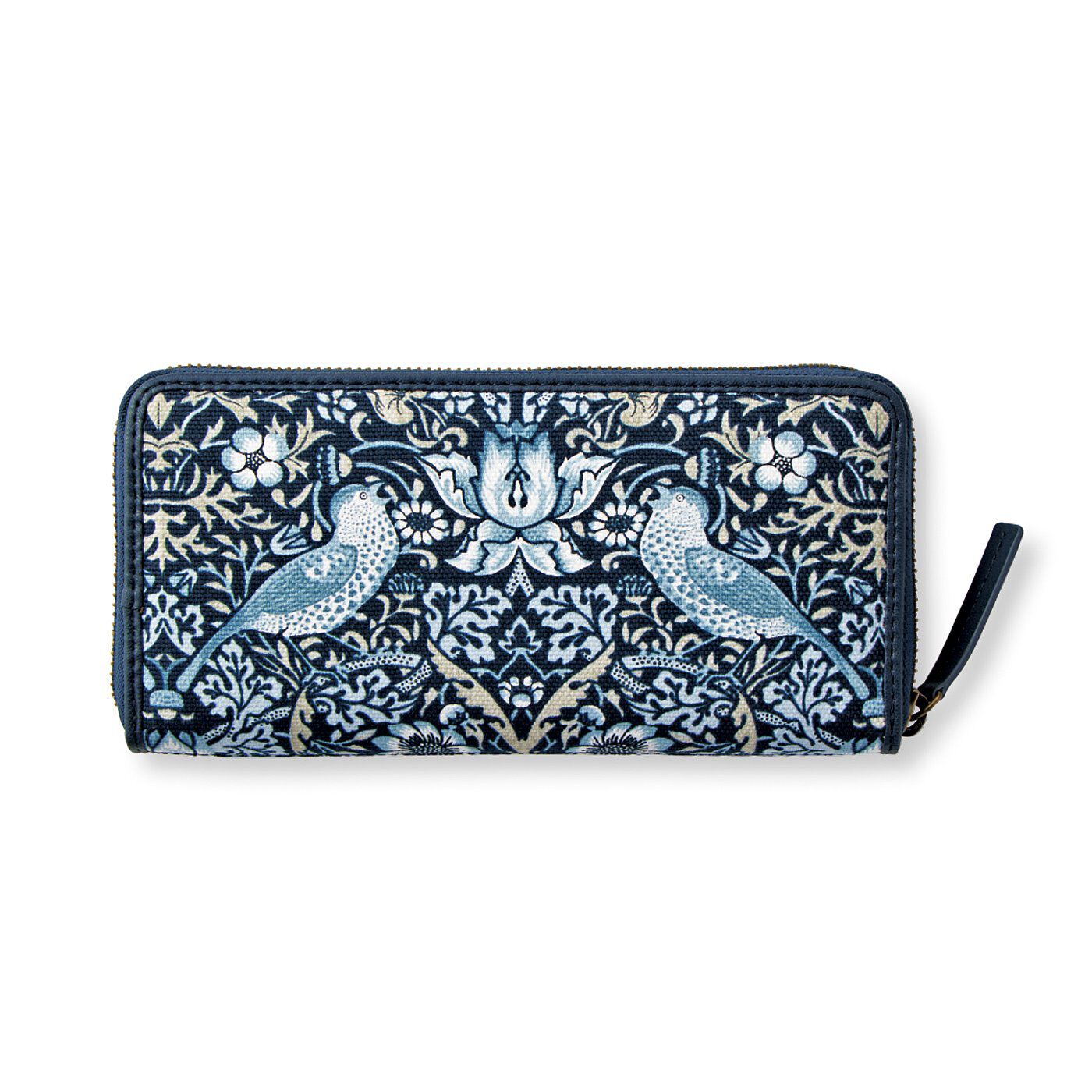 Real Stock|el:ment ベストオブモリス　本革遣いのじゃばら長財布〈いちご泥棒〉|背面には〈いちご泥棒〉の柄を配色違いで。