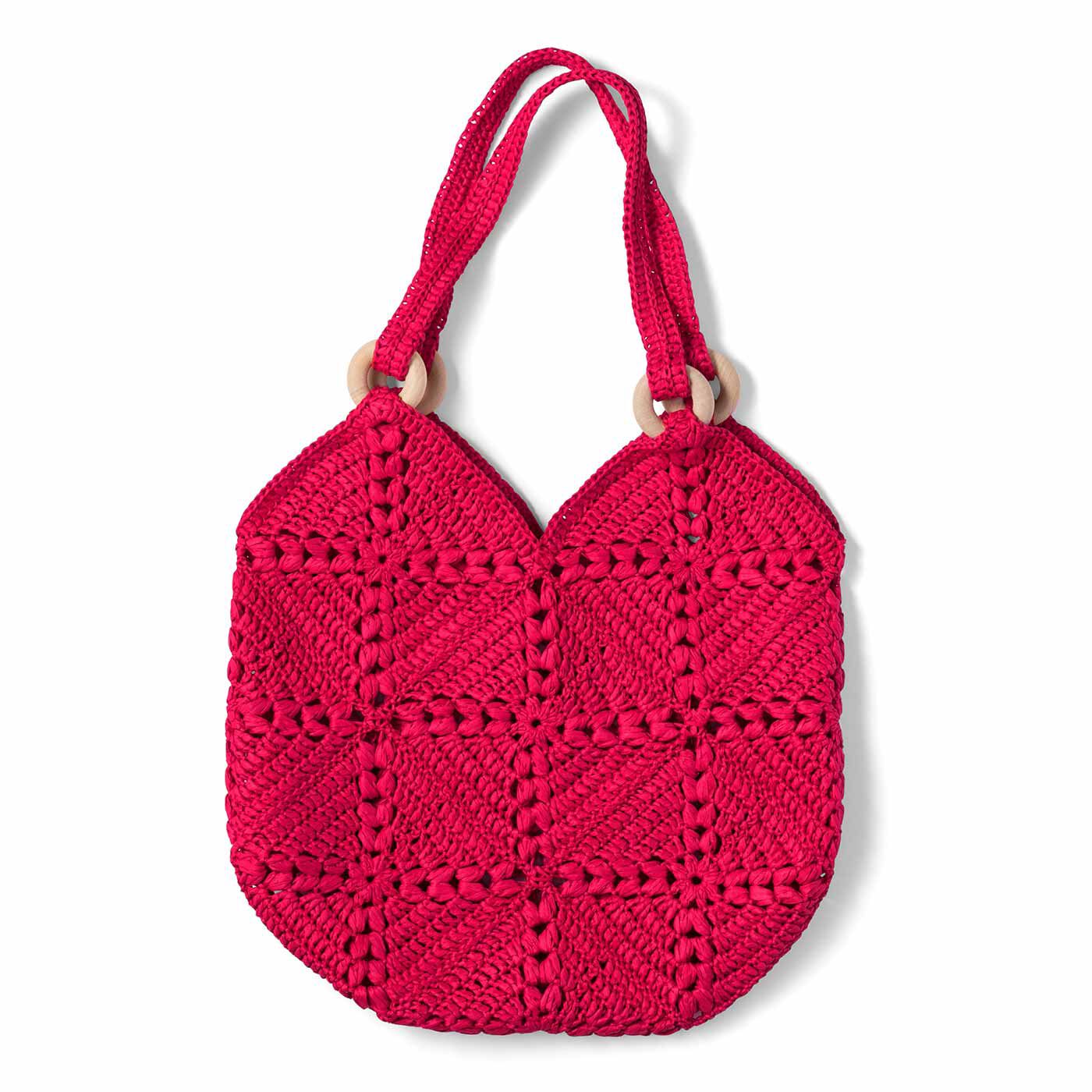 Real Stock|軽くて丈夫なマニラヘンプヤーンで編む かぎ針編みバッグ|タイプ6：モチーフつなぎバッグ　できあがりサイズ：縦約34cm（持ち手含まず）、横約34cm