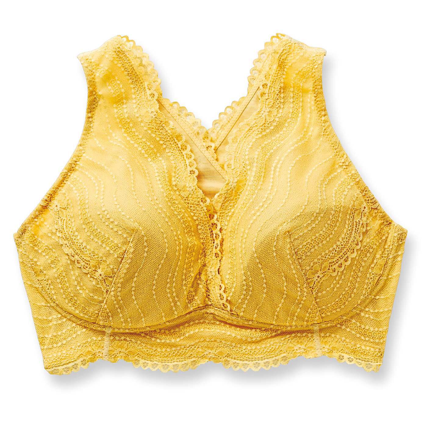 Real Stock|肩甲骨をらくらく意識で背筋ピン！　ヨガ気分ブラ〈レース/グラマー〉〈パッションイエロー〉|〈パッションイエロー〉