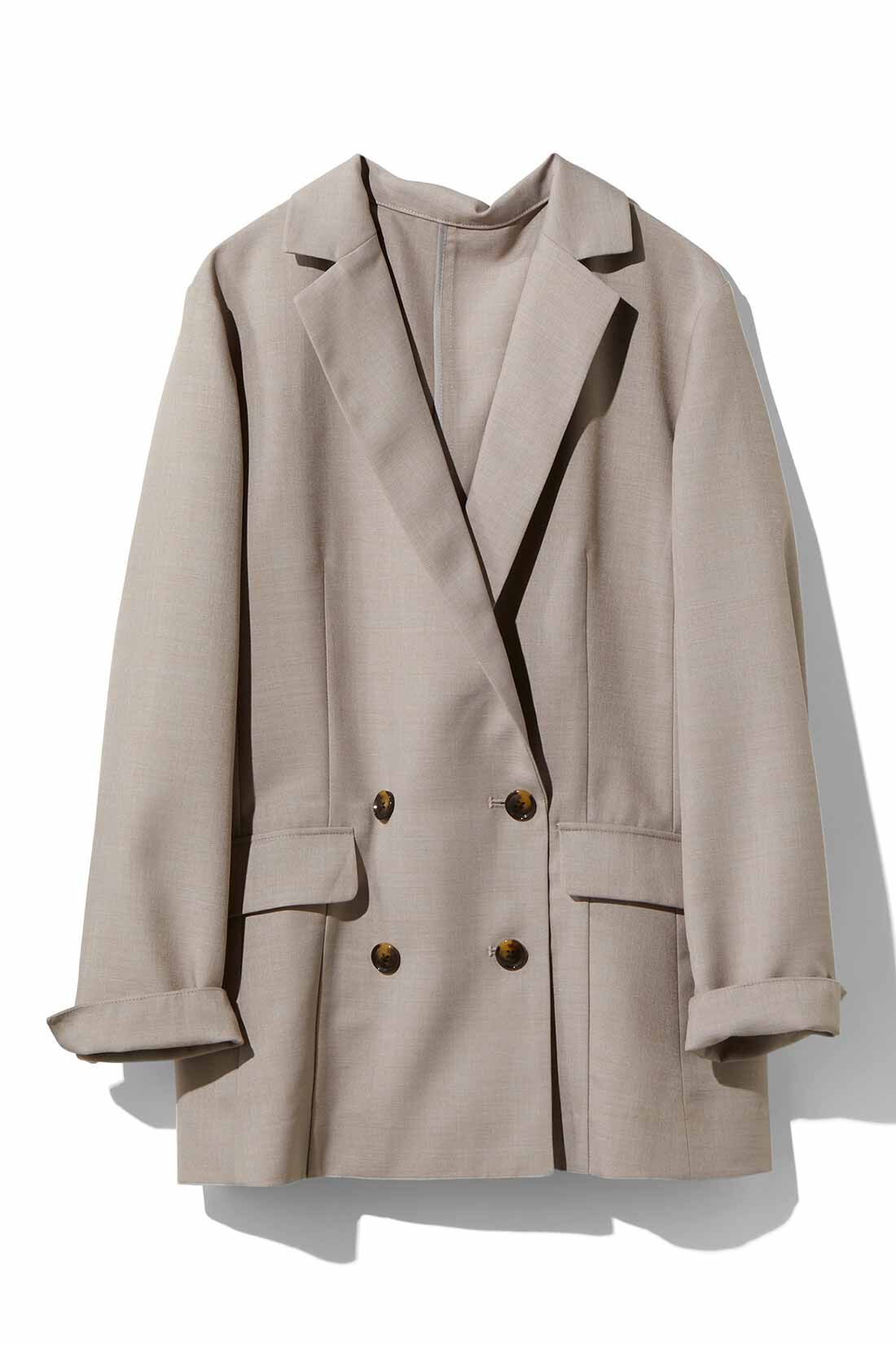 Real Stock|IEDIT[イディット]　着こなしクラスアップ　シルエットにこだわったリネンライク　こなれダブルジャケット〈グレージュ〉