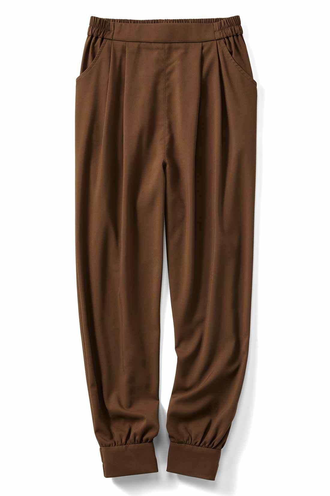 Real Stock|IEDIT[イディット]　落ち感マット素材できれい見えするスクイーズパンツ〈ブラウンカラー〉