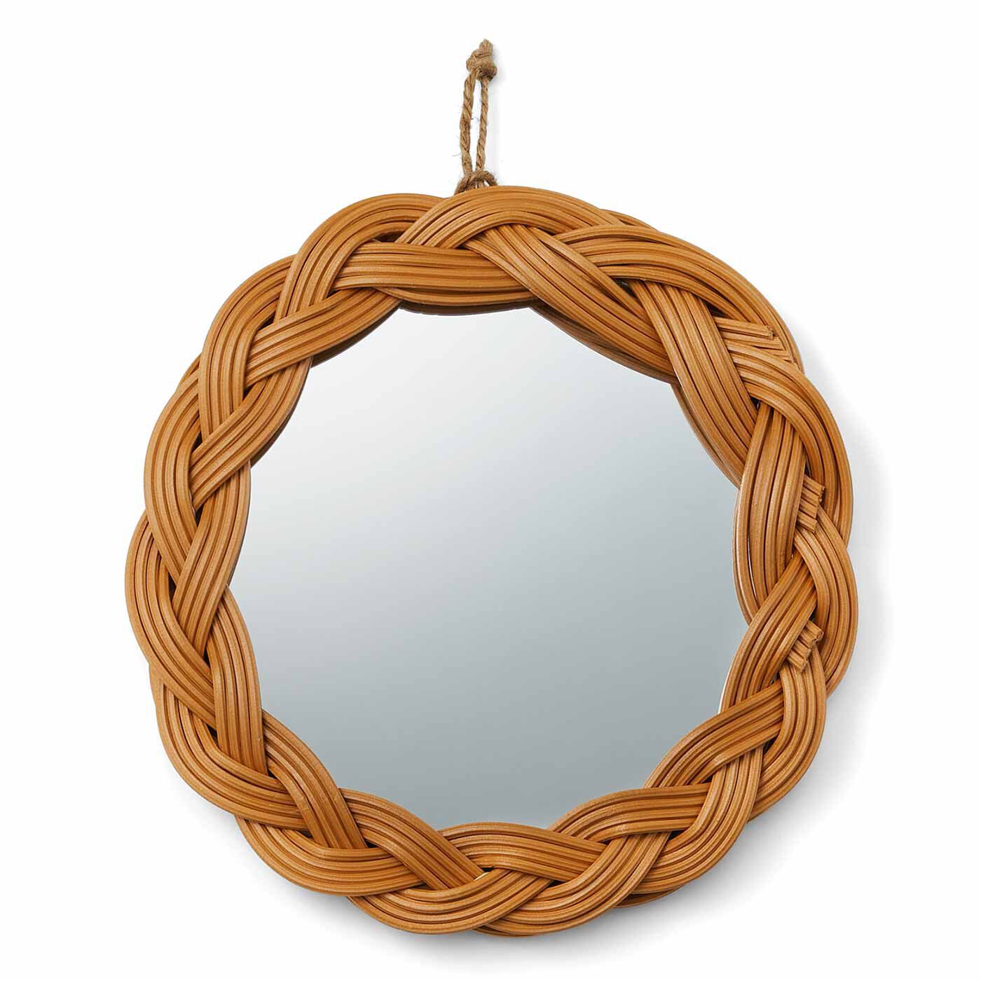 Real Stock|am＆be 2-WAY 壁掛け＆スタンドもできる あめ色のラタン風手編みミラー〈3つ編み〉|Front