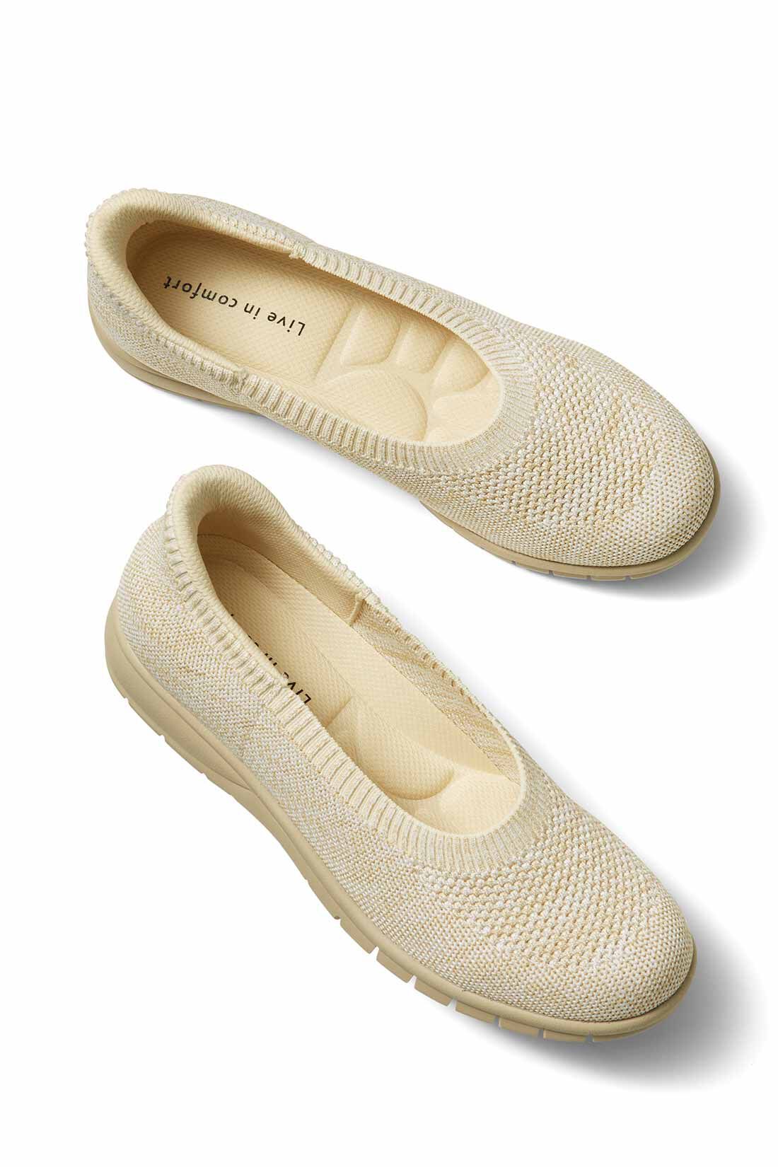 Real Stock|リブ イン コンフォート　1秒でするんと履けて歩きやすい ニットスニーカーパンプス〈ベージュ〉|〈ベージュ〉