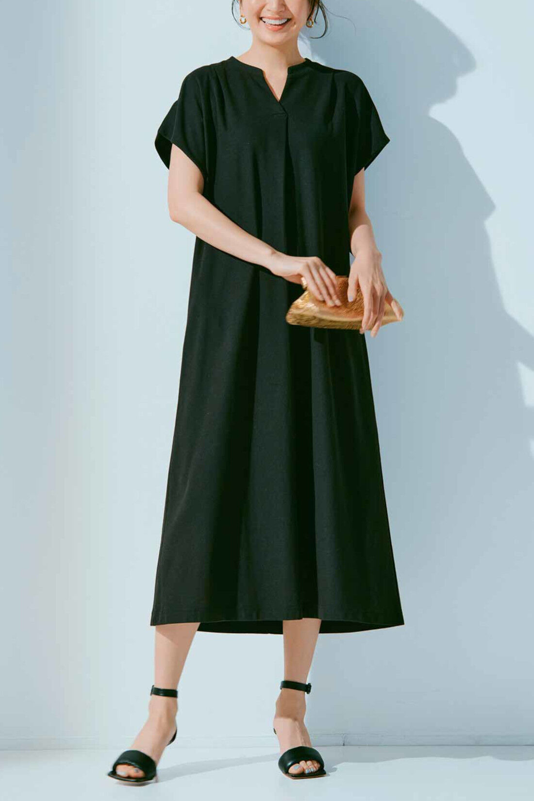 Real Stock|IEDIT[イディット]　抗菌防臭・吸汗速乾・接触冷感・UVケア フレンチスリーブわきシェード かのこカットソーワンピース〈ベージュ〉|これは参考画像です。お届けするカラーとは異なります。