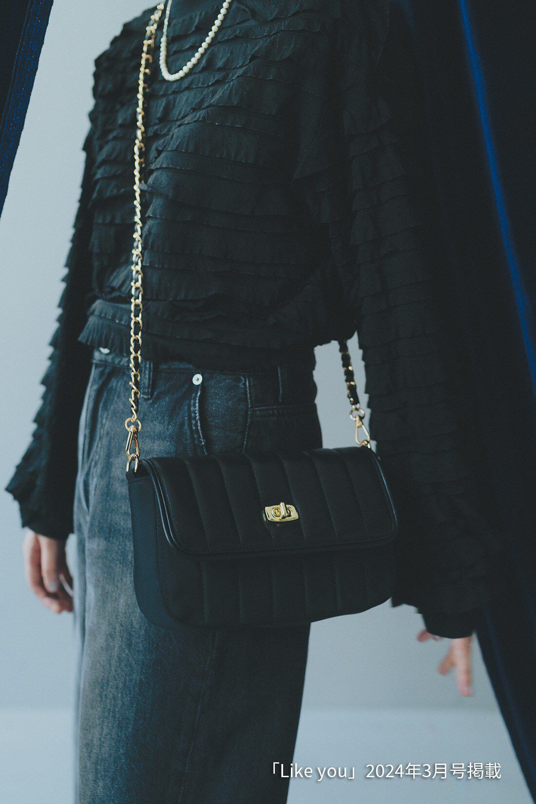 IEDIT|シープスキン遣い キルティング チェーン バッグ〈黒〉のコーディネート