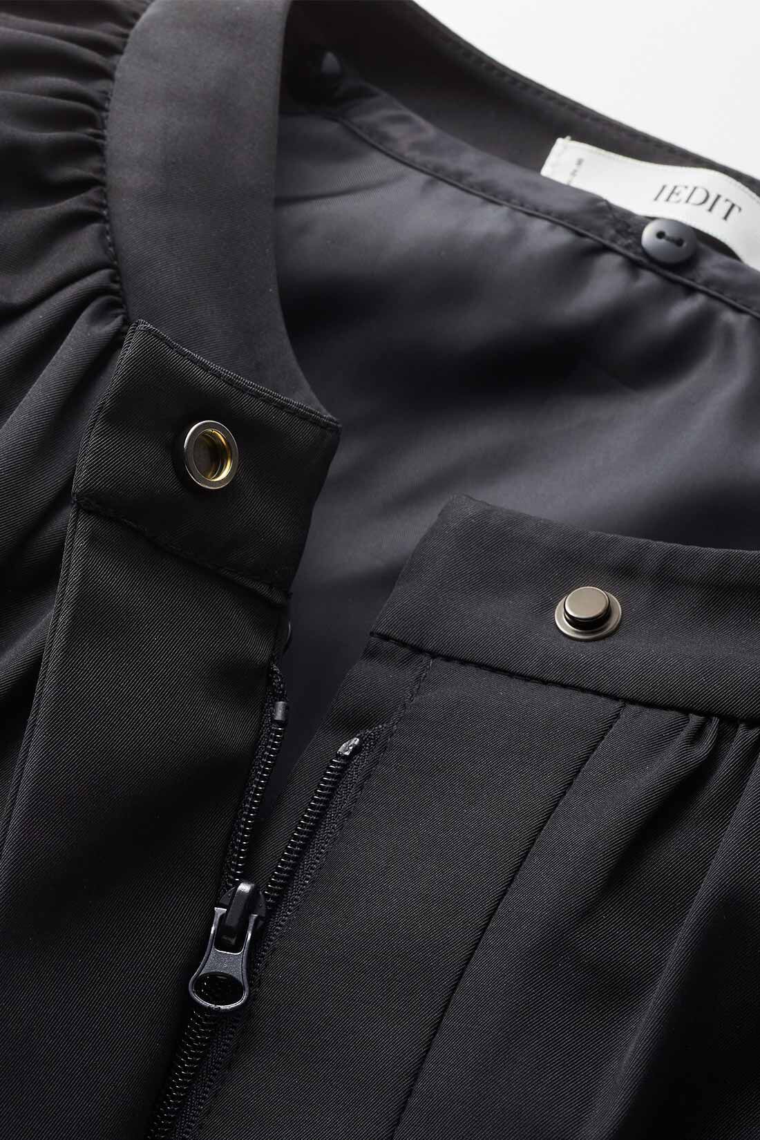 IEDIT|IEDIT[イディット] 中わた入りライナー付き 映えギャザーロングコート〈ブラック〉|フロントは、スナップボタンとファスナーのダブル仕様。