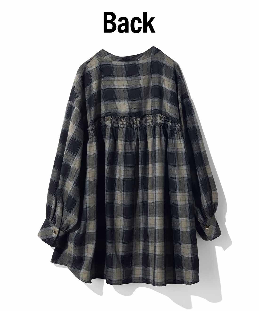 IEDIT|IEDIT[イディット]　大人がたのしむ こだわりデザインのシャドーチェックシャツ〈ブラック〉|バックギャザーで後ろ姿は華やかに。