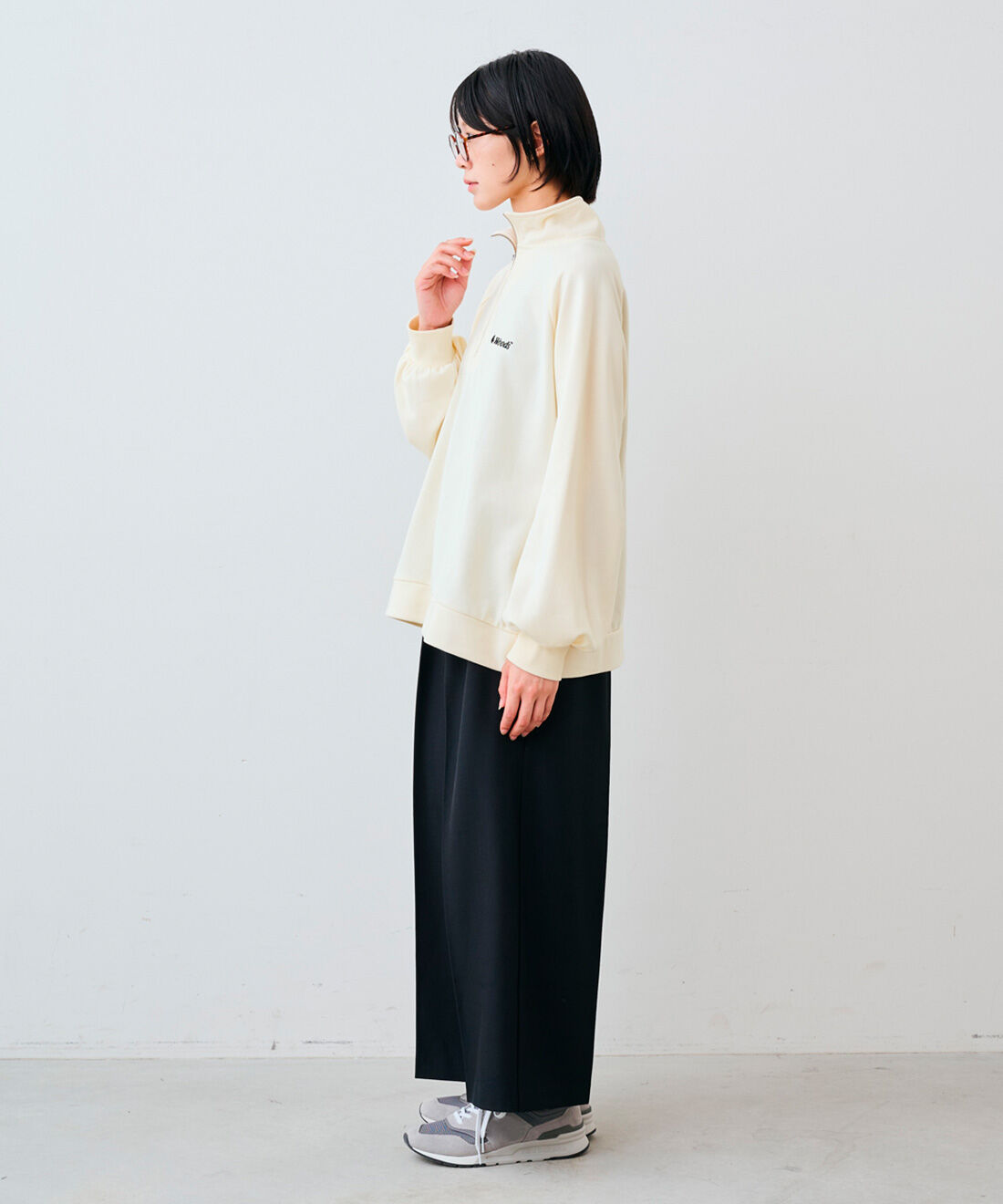 IEDIT|IEDIT[イディット]　WOODSコラボ ハーフジップ ラグランプルオーバー|モデル身長：163cm　着用サイズ：M