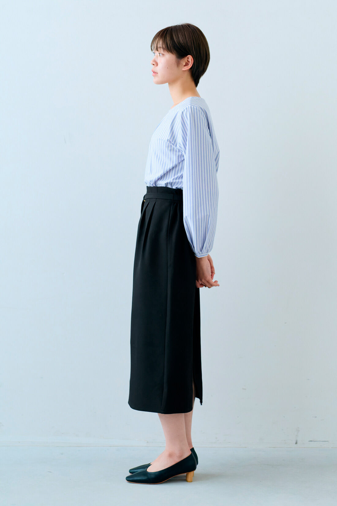 IEDIT|カットソー ストライプ ブラウス 〈ブルー〉のコーディネート