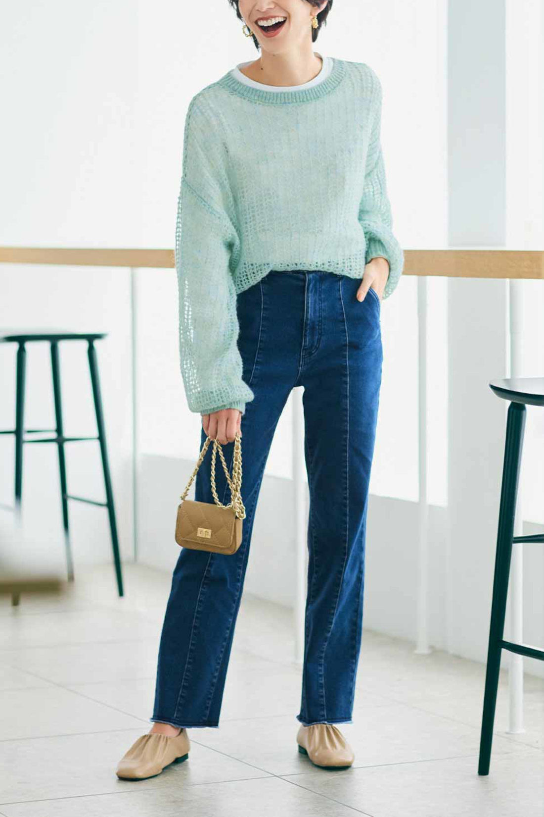 IEDIT［イディット］|IEDIT[イディット]　裏微起毛でふんわりやさしい肌心地のすっきり細見えストレートデニムパンツ〈ブルー〉