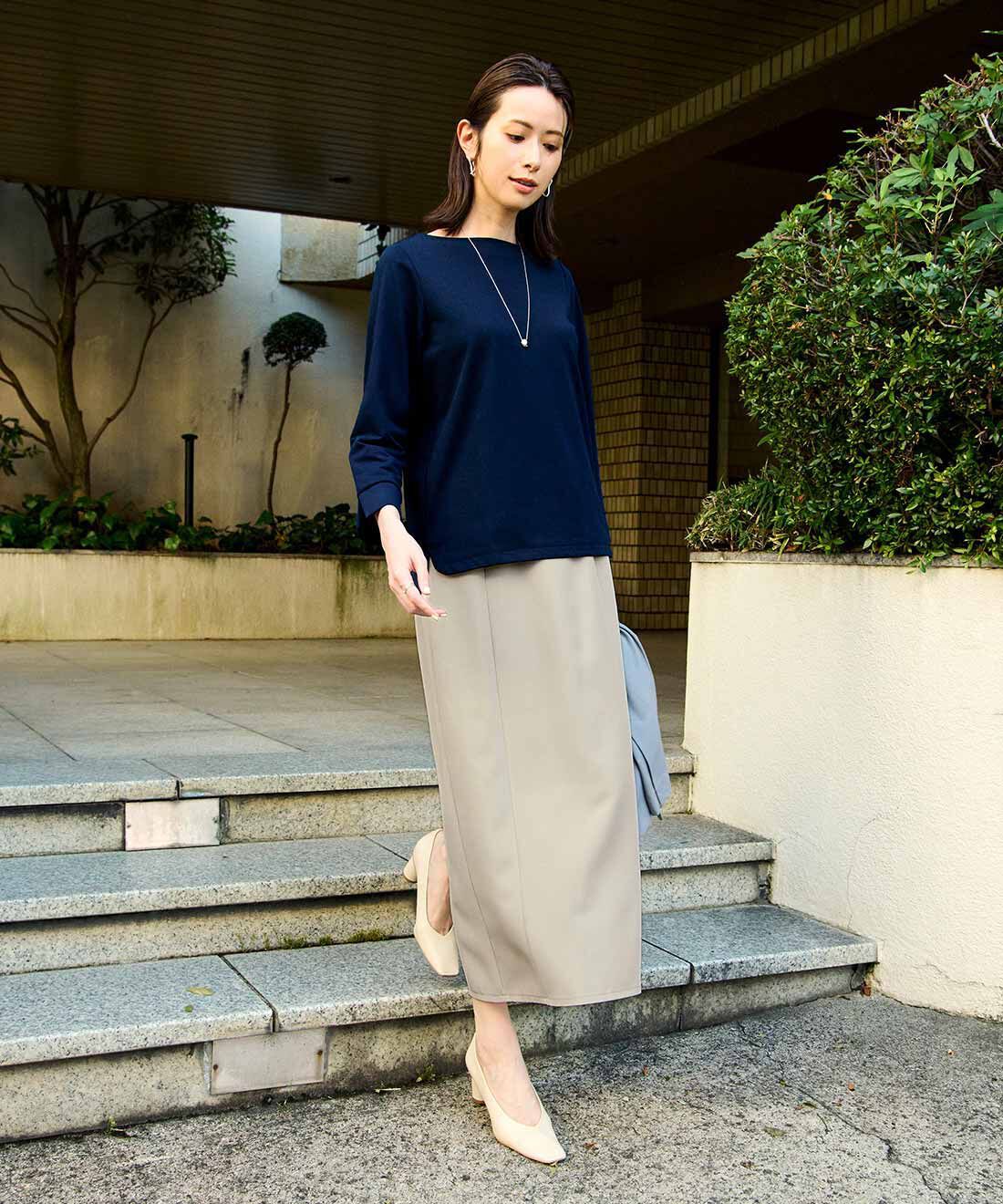 IEDIT［イディット］|吸汗速乾 大人 定番 ベーシック シンプル プルオーバー の会とスマート見えＩラインスカートＩＥとスマート見えＩラインスカートＩＥのコーディネート