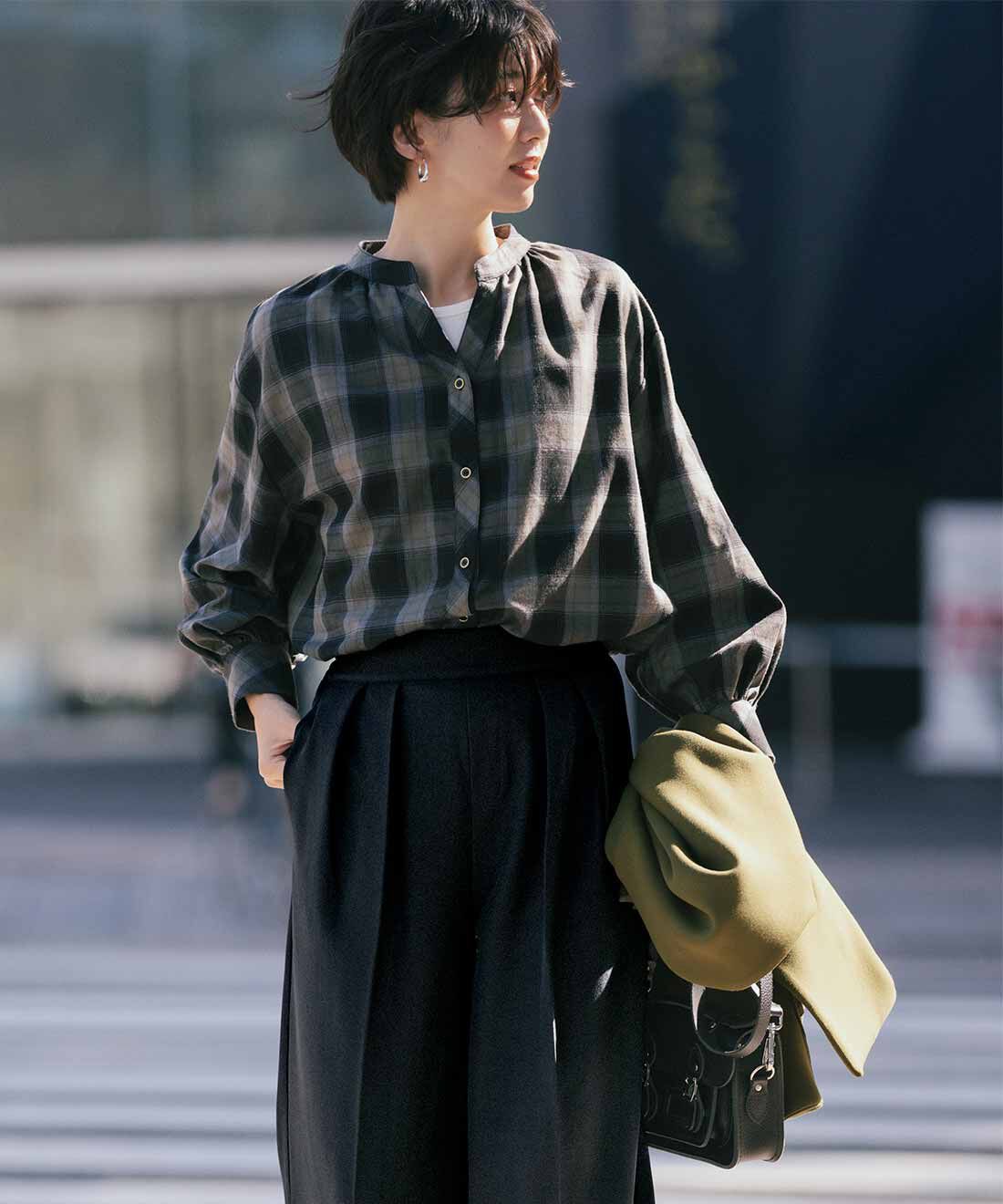 IEDIT|IEDIT[イディット]　大人がたのしむ こだわりデザインのシャドーチェックシャツ〈ブラック〉