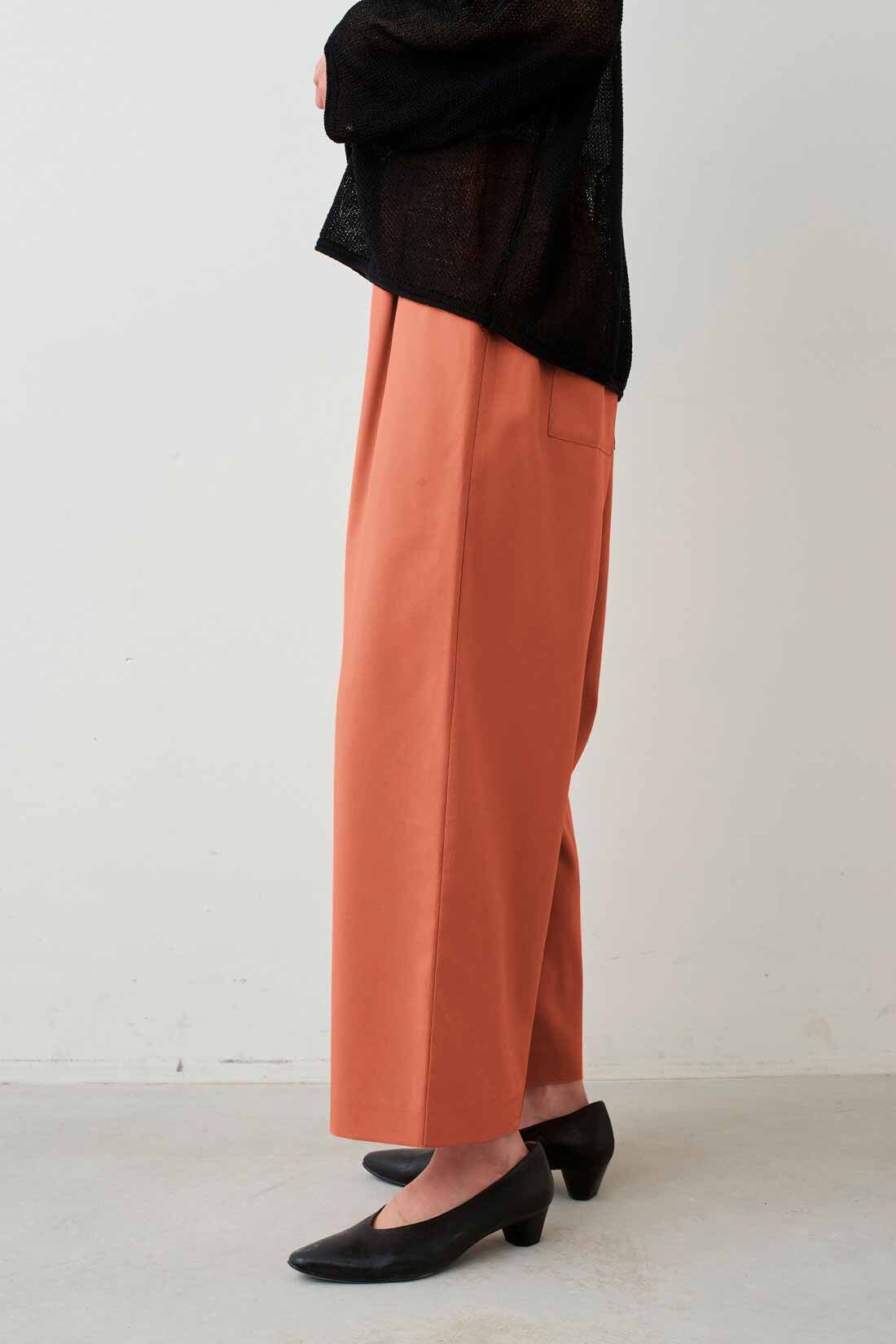 IEDIT|接触冷感 吸汗速乾 UVカット スーさら エアノビ涼やか セミワイドパンツ 〈クリームオレンジ〉のコーディネート