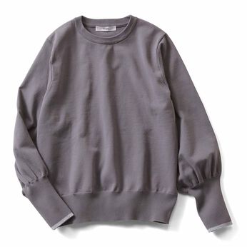 バウンシー 素材 ふんわり袖 ニット プルオーバー 〈グレー〉