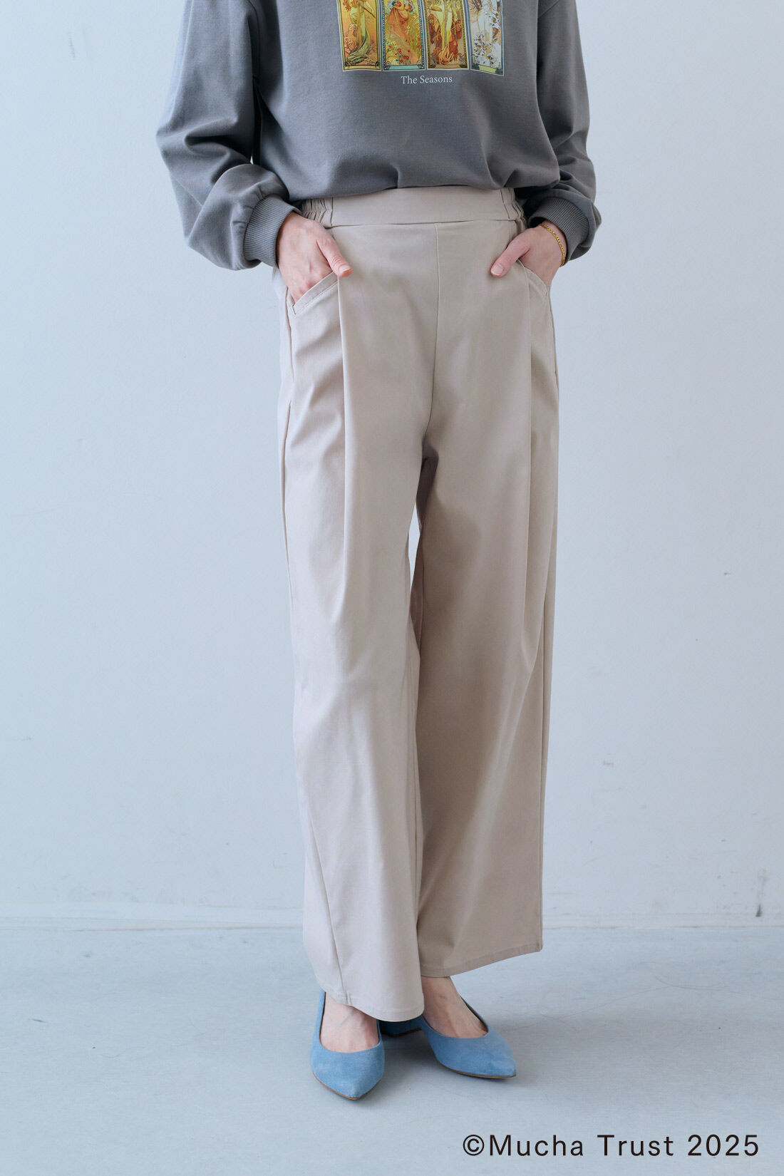 IEDIT|接触冷感 UV エアノビ ワイドパンツ 〈オイスターホワイト〉のコーディネート