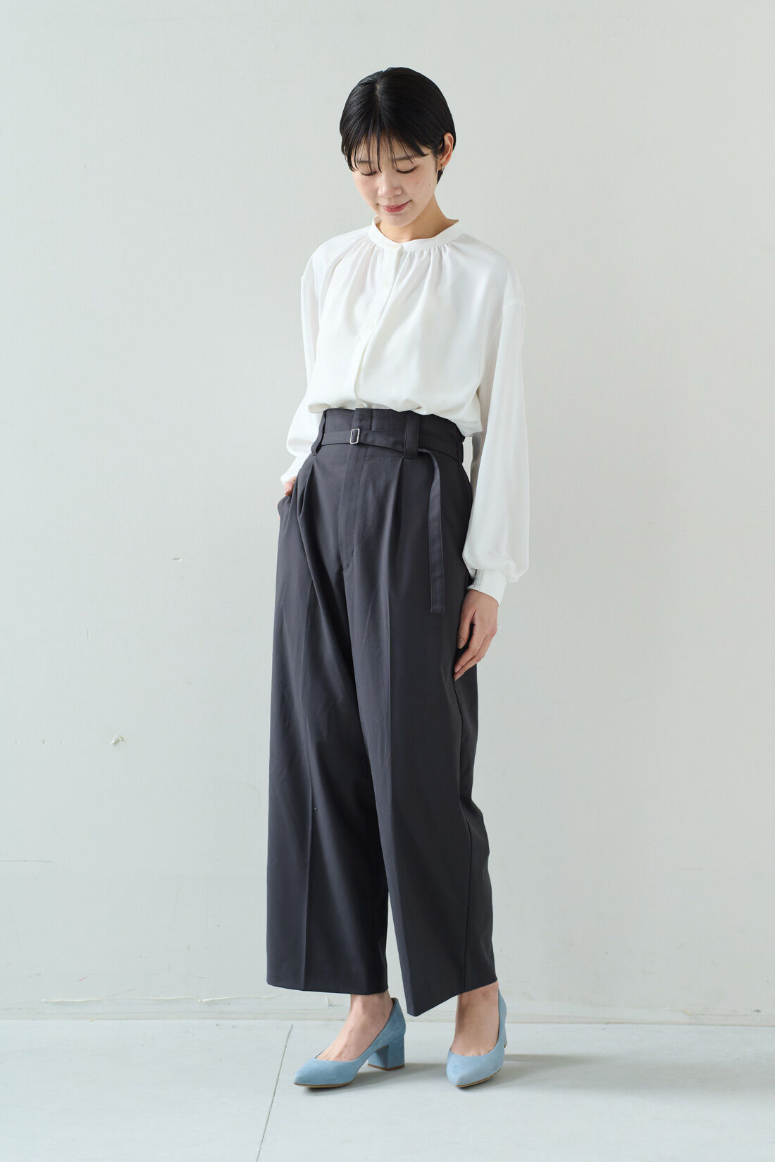IEDIT［イディット］|IEDIT[イディット]　大人にちょうどいい ベルト付きハイウエストワイドパンツ|モデル身長：163cm　着用サイズ：M