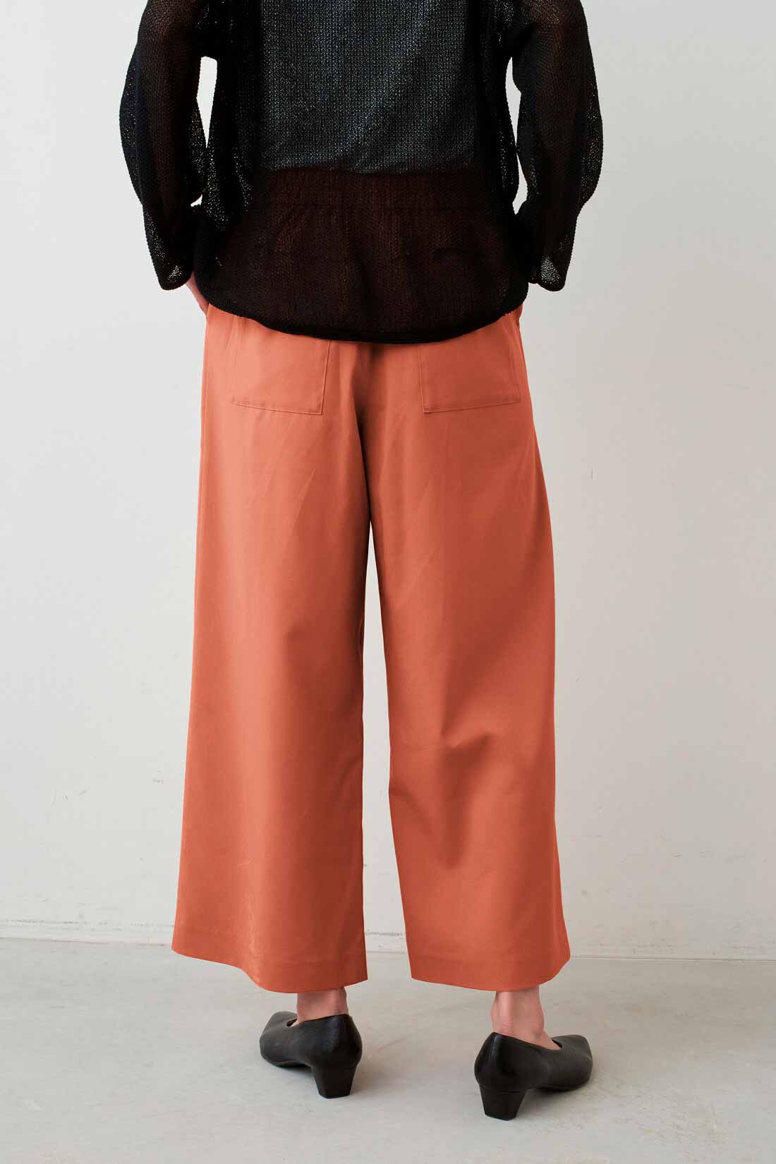 IEDIT|接触冷感 吸汗速乾 UVカット スーさら エアノビ涼やか セミワイドパンツ 〈クリームオレンジ〉のコーディネート