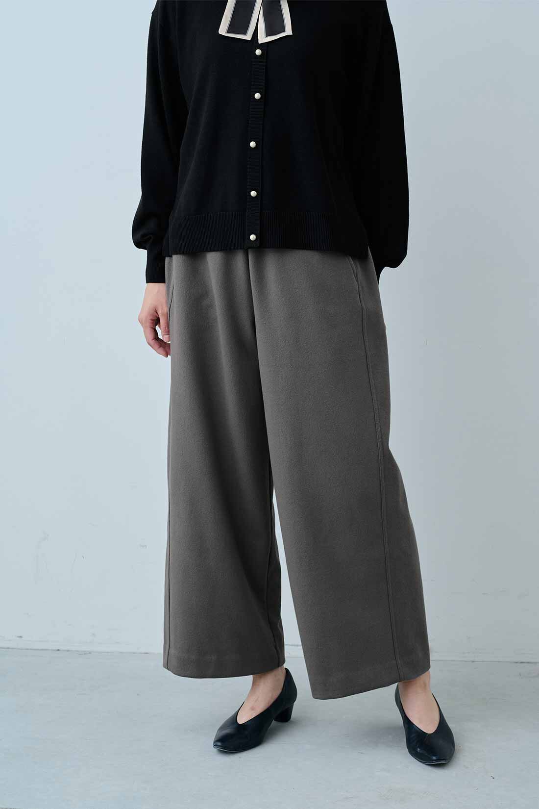IEDIT［イディット］|IEDIT[イディット]　ブークレーヤーンのダブルフェイスカットソーでこなれ見えきれいめワイドパンツ