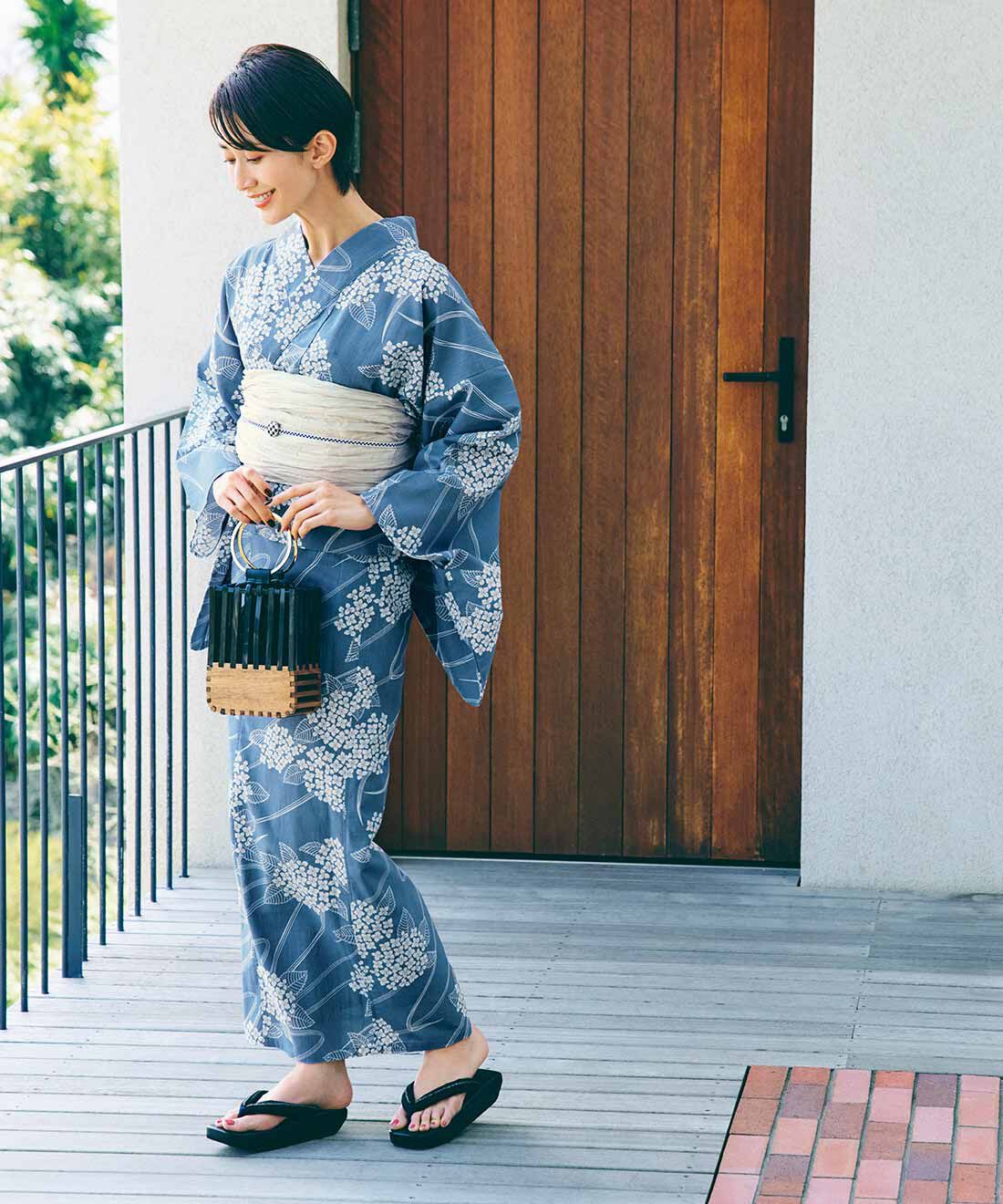 IEDIT［イディット］|IEDIT[イディット]　着付けいらずでさっと着られる 大人の粋な二部式浴衣とへこ帯セット〈紫陽花青×胡粉色〉