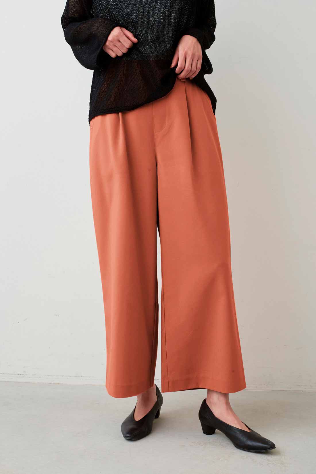 IEDIT|接触冷感 吸汗速乾 UVカット スーさら エアノビ涼やか セミワイドパンツ 〈クリームオレンジ〉のコーディネート