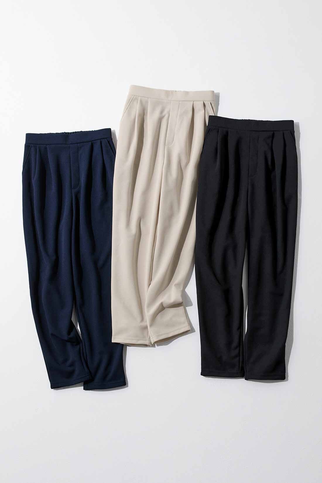 IEDIT|IEDIT[イディット]　吸汗速乾＆裏メッシュ素材の国産快適タックテーパードパンツ