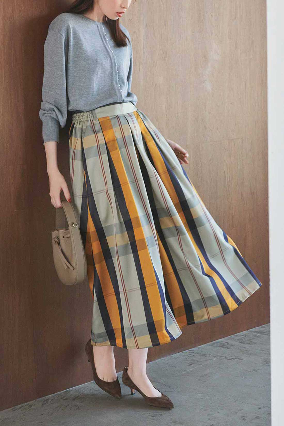 IEDIT|IEDIT[イディット]　撥水（はっすい）素材のチェックフレアースカート