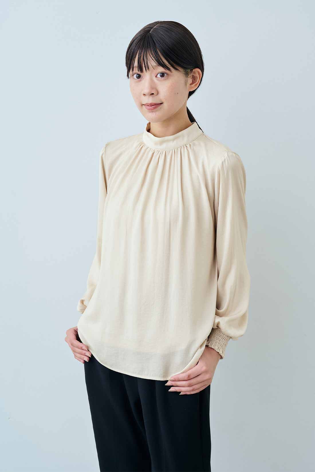 IEDIT［イディット］|IEDIT[イディット]　ほの光沢のマットサテンが上品な 抗菌防臭加工インナー付きドッキングブラウスの会