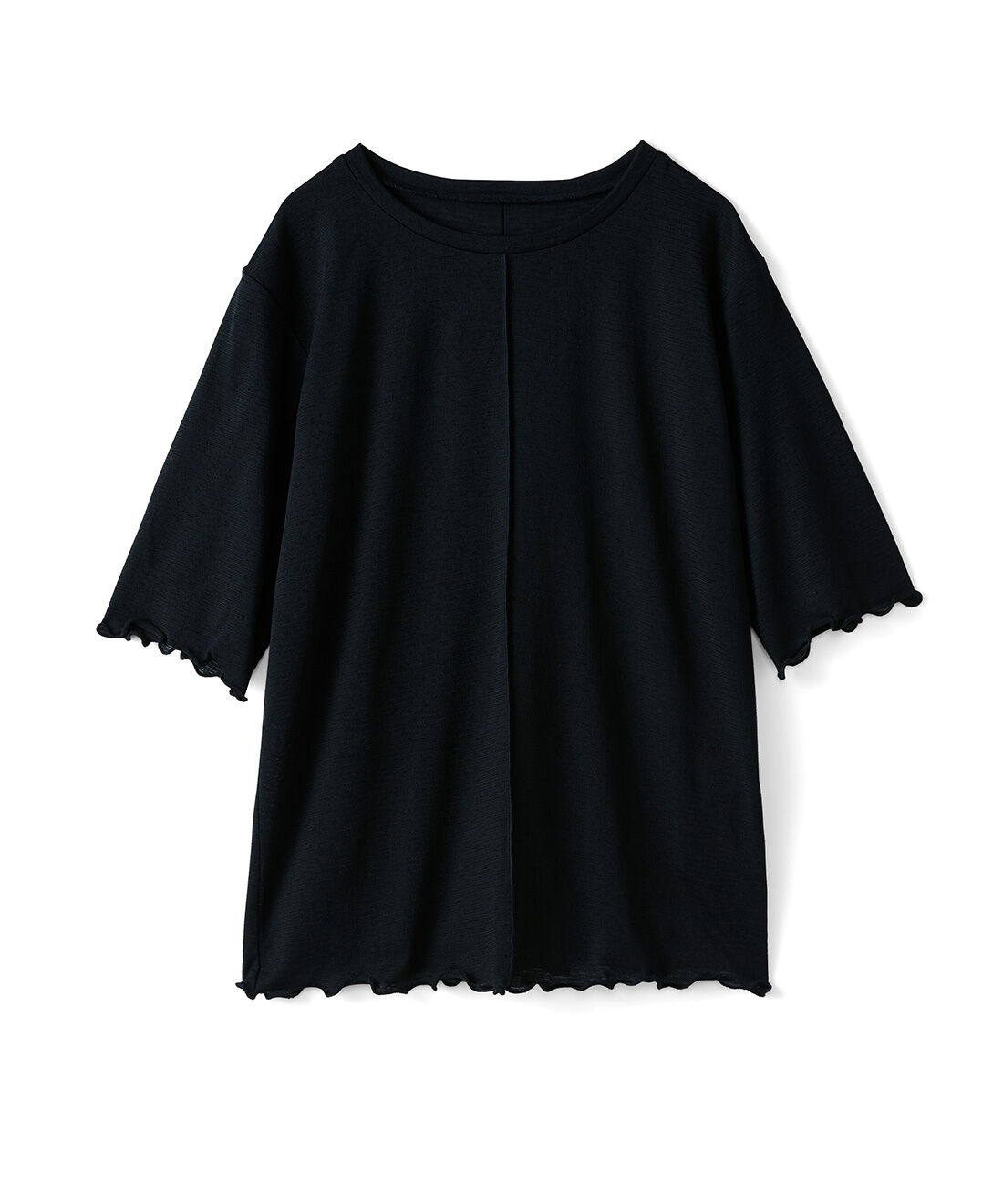 IEDIT|IEDIT[イディット]　ほんのりシアーが上品なユースフル五分袖カットソートップスの会|ブラック