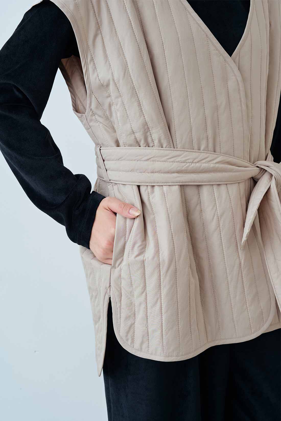 IEDIT|IEDIT[イディット]　きくちあつこさんコラボ キルティングベスト〈ライトベージュ〉