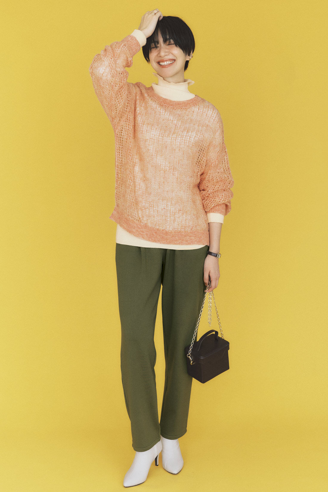 IEDIT|マシュマリッチ ゆる テーパード パンツ〈カーキ〉のコーディネート