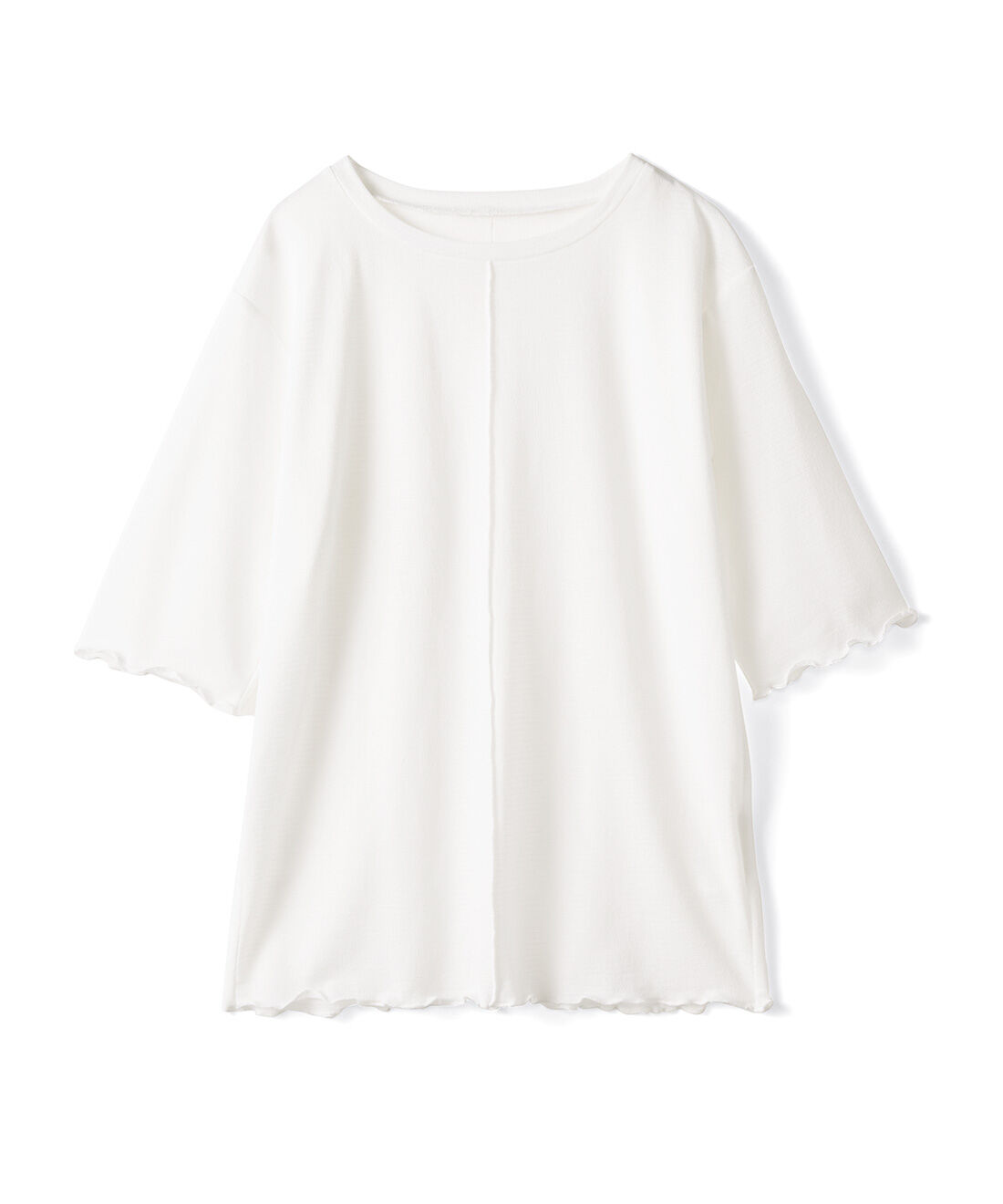 IEDIT|IEDIT[イディット]　ほんのりシアーが上品なユースフル五分袖カットソートップスの会|オフホワイト