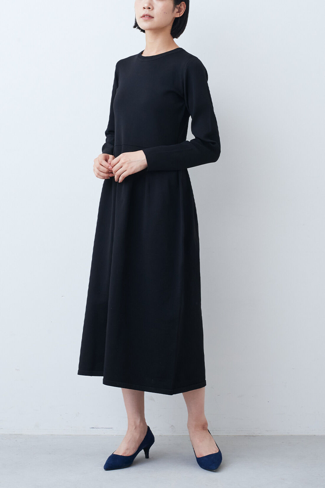 IEDIT|IEDIT[イディット]　福田麻琴さんコラボ クラス感漂うニットワンピース〈ブラック〉|モデル身長：164cm　着用サイズ：M