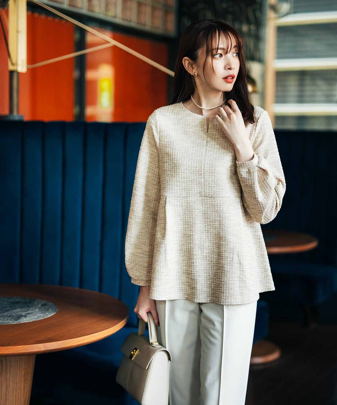 IEDIT［イディット］|IEDIT[イディット]　美ノビカットソー素材のツイードフレアートップス