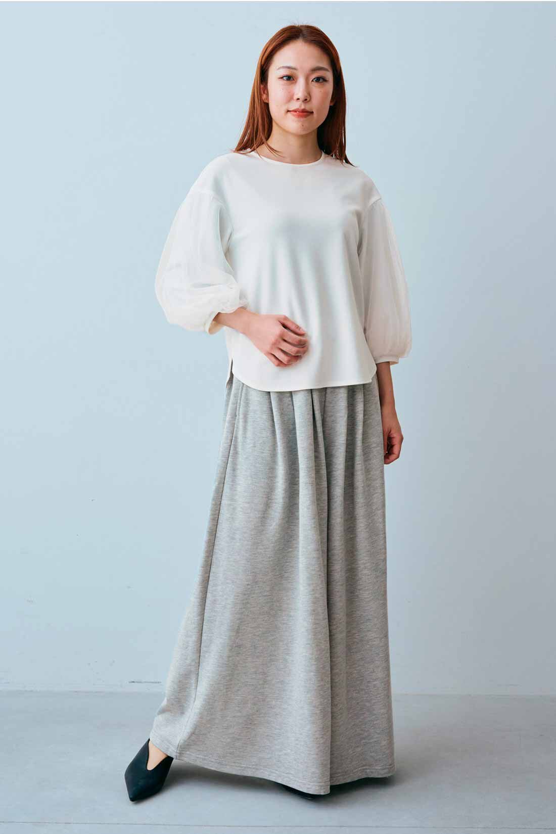 IEDIT|チュール袖 カットソー トップス 〈白〉のコーディネート