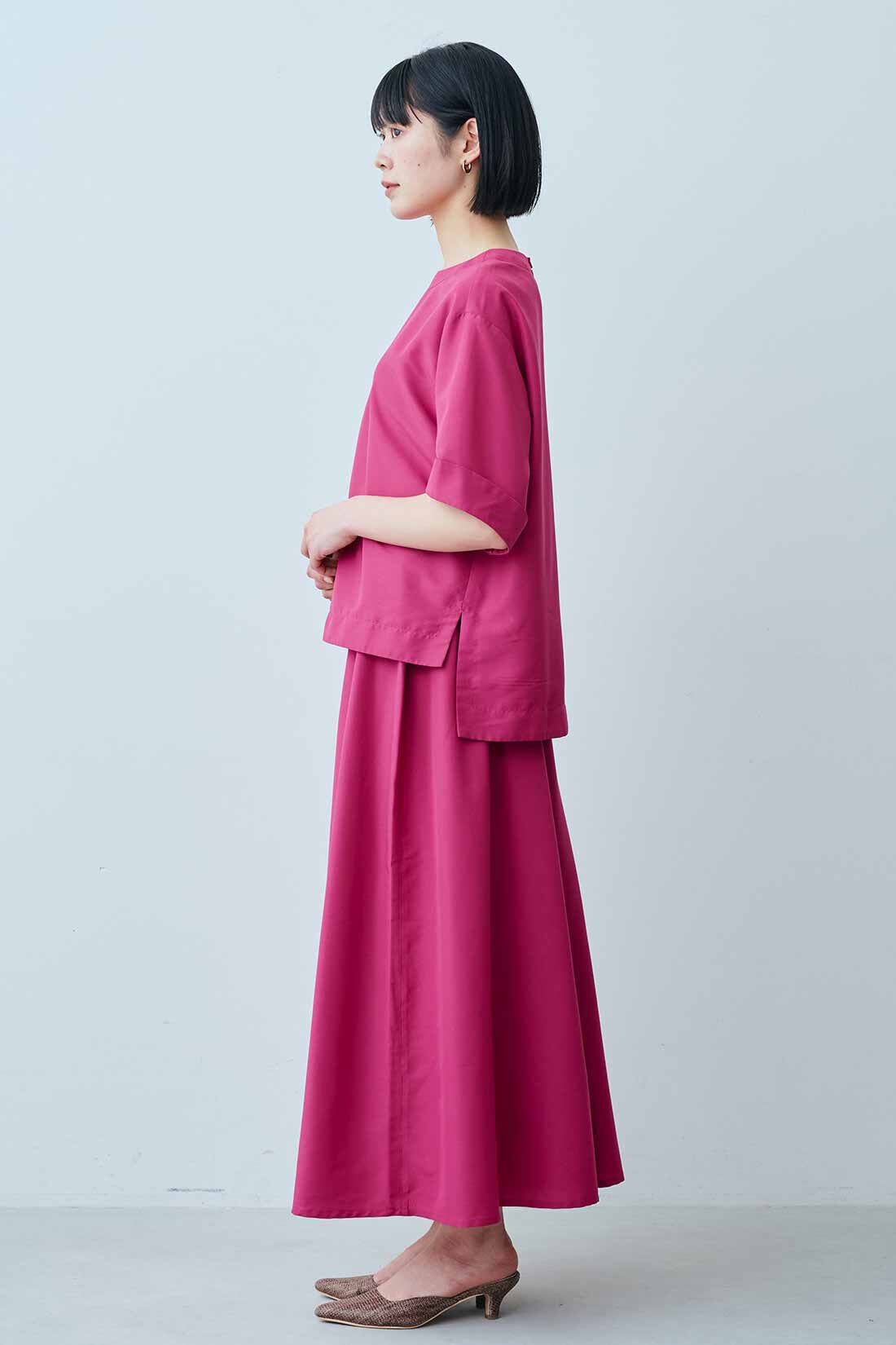 IEDIT|袖口デザイン きれいめ 布はく プルオーバー〈フューシャピンク〉のコーディネート