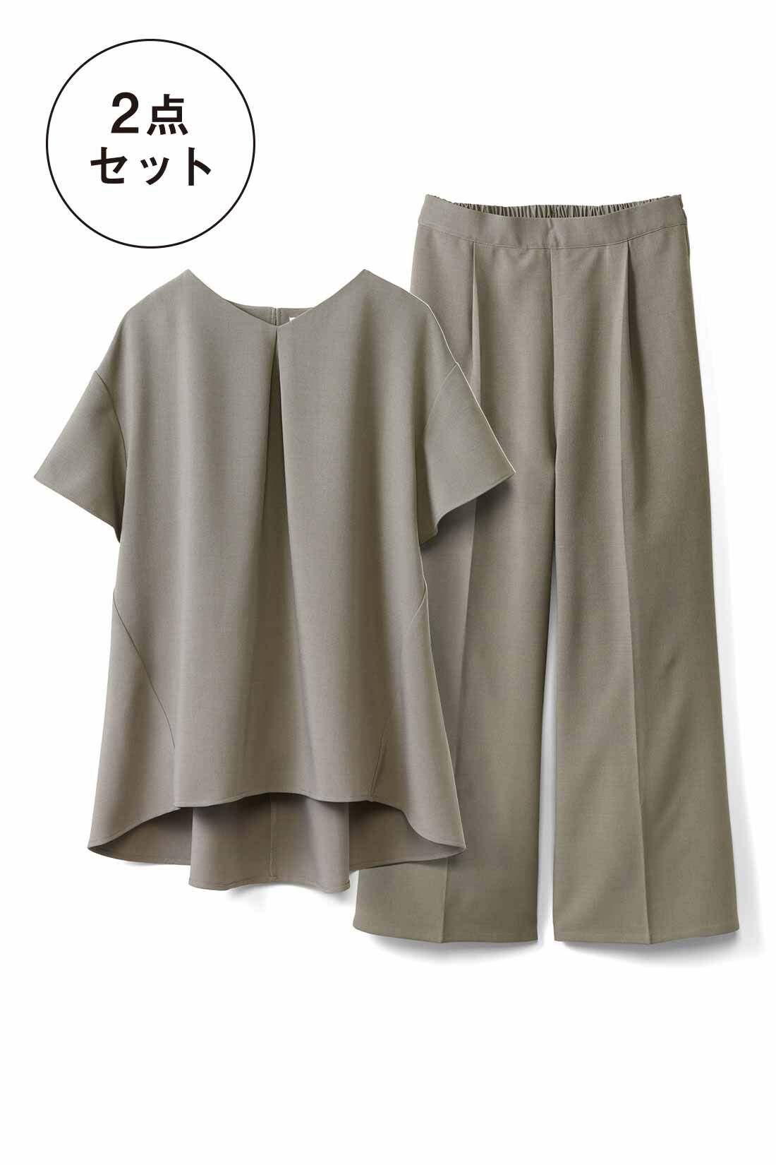 IEDIT［イディット］|IEDIT[イディット]　UVカット・接触冷感・抗菌防臭加工がうれしい リラクシーな着心地のキレイ見えユースフルセットアップ〈カーキグレー〉