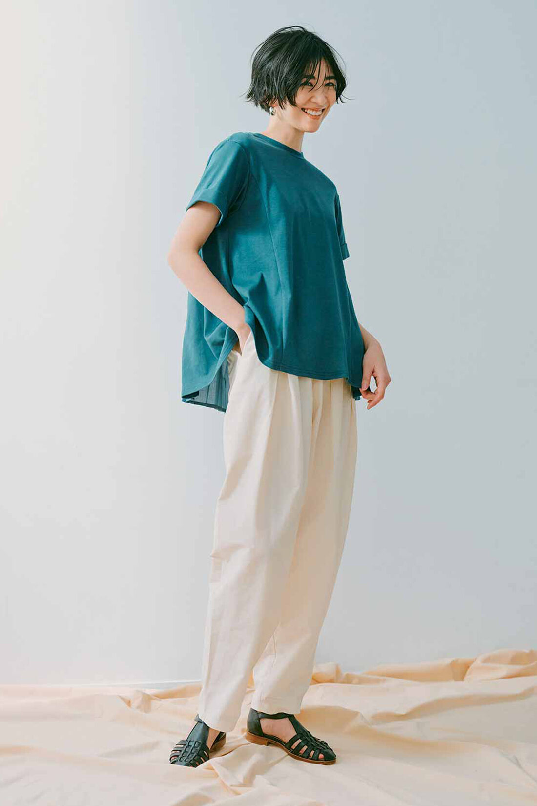 IEDIT|接触冷感 吸汗速乾 抗菌防臭 Ohcool（R）Ⅱ plus素材 バックプリーツ カットソー トップス〈緑〉のコーディネート