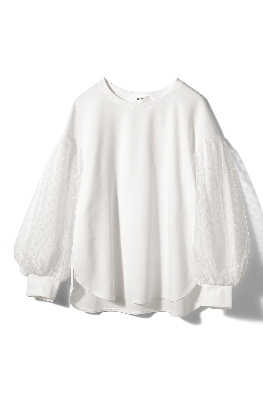 IEDIT［イディット］|IEDIT[イディット]　袖チュール重ねのカットソージョーゼットトップス〈ホワイト〉|〈ホワイト〉