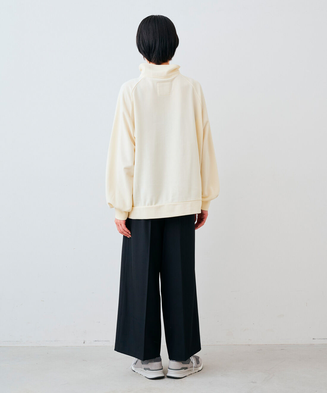 IEDIT|IEDIT[イディット]　WOODSコラボ ハーフジップ ラグランプルオーバー|モデル身長：163cm　着用サイズ：M