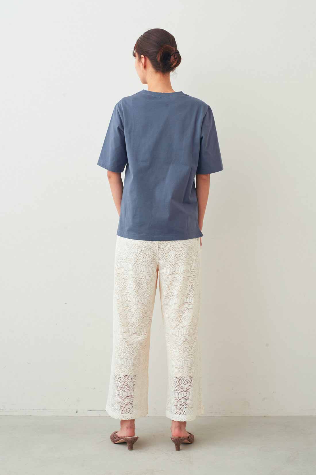IEDIT［イディット］|接触冷感 上品 ロゴTシャツ の会とカットソーレース らくちん 涼やか レースパンツ 〈ホワイト〉のコーディネート