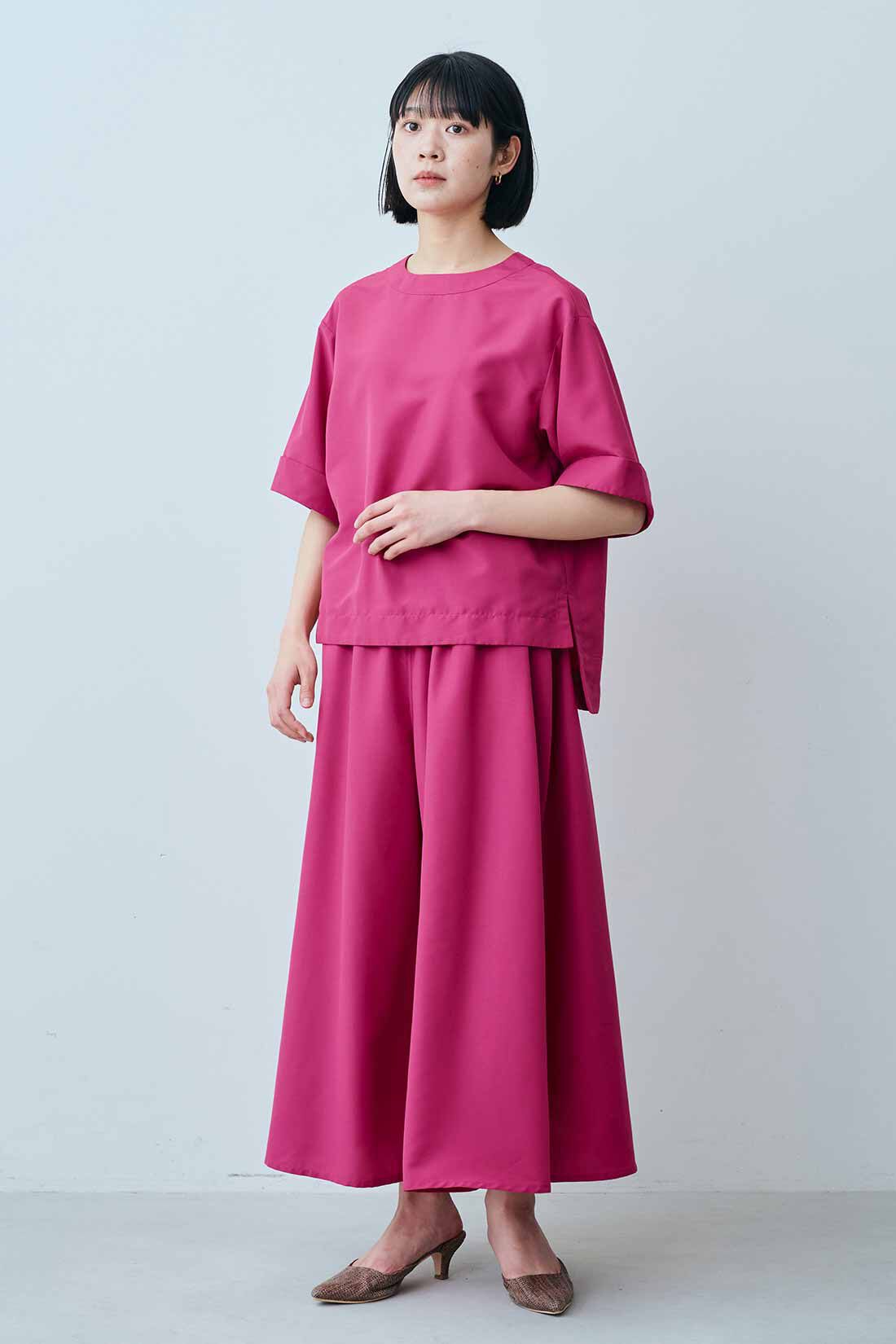 IEDIT|袖口デザイン きれいめ 布はく プルオーバー〈フューシャピンク〉のコーディネート