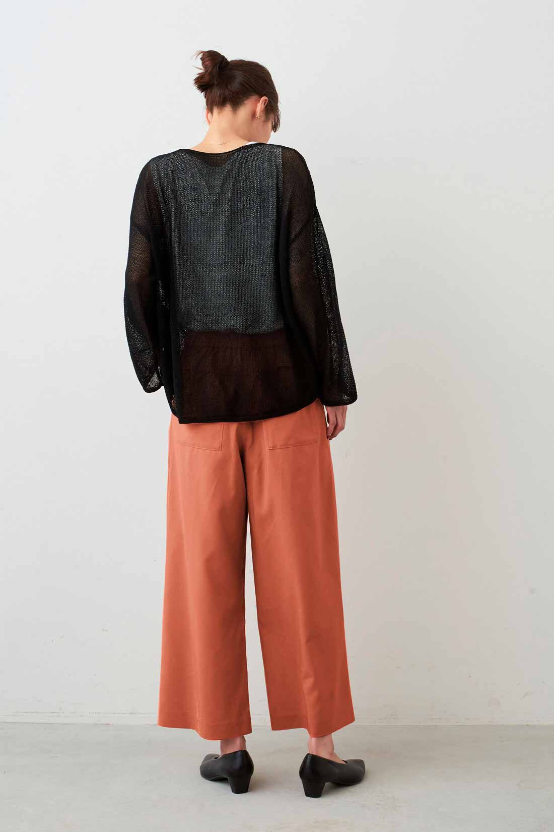 IEDIT|接触冷感 吸汗速乾 UVカット スーさら エアノビ涼やか セミワイドパンツ 〈クリームオレンジ〉のコーディネート